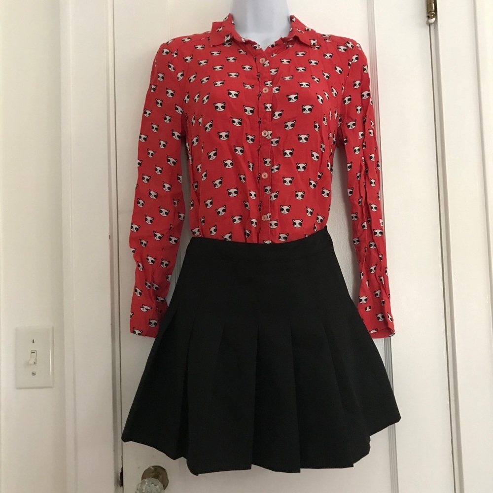 Forever 21 Set~Panda Button-up w Pleated Skirt